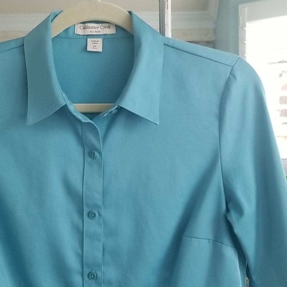 Coldwater Creek Sateen Button Up Collared Top Shirt Blouse XS 4 6